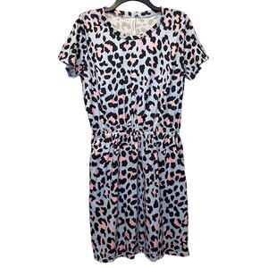 Tickled Teal Animal Print Dress Blue Pink Medium